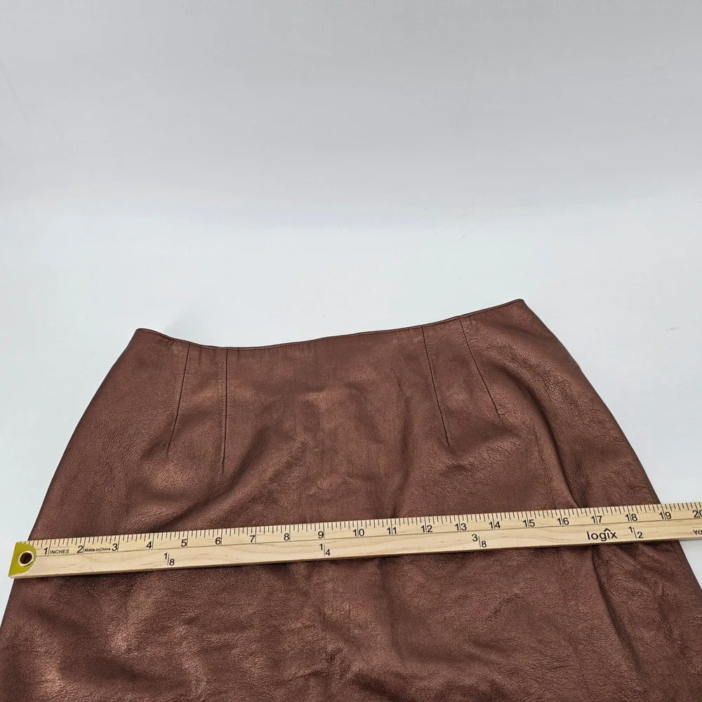 Doncaster Leather Skirt Womens 8 Bronze Metallic Pencil Knee Length Straight